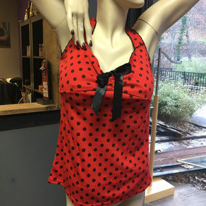 Rockabilly red & black polka dot tank top NEW XL